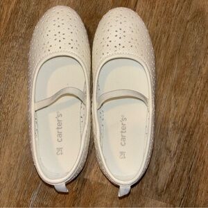 Girls White Lace Look Mary Jane Dress Shoes Size 12 Pull On Carter’s
